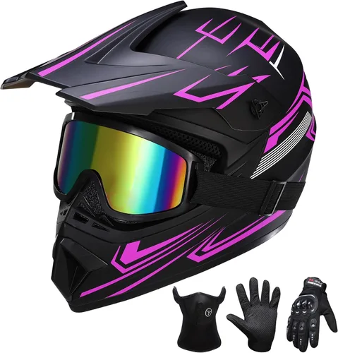 Vista 9 de Oryxearth Casco de Dirt Bike con certificado DOT, casco de motocicleta todoterreno para adultos con gafas, guantes y máscara con tamaño M/L