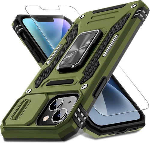 Vista 75 de DEERLAMN Funda para iPhone Air de 6.5 pulgadas con cubierta deslizante para cámara + protector de pantalla (2 paquetes), soporte de anillo giratorio