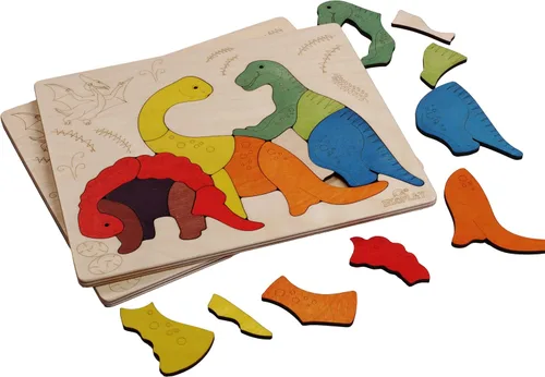Vista 8 de Rompecabezas de madera Jurassic Rompecabezas de 15 piezas Dinosaurios para niños de 3 años en adelante