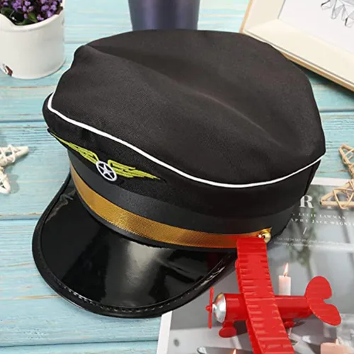 Vista 5 de Ciieeo Sombrero de disfraz de capitán, accesorio para sombrero de capitán de yate, gorra de piloto ajustable, Negro