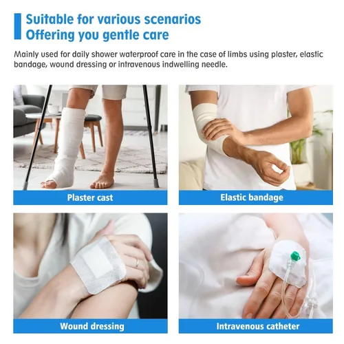 Vista 7 de Protector de pierna completa azul para adultos, reutilizable, 100% impermeable, para ducha, sellado hermético para piernas completas, mantiene