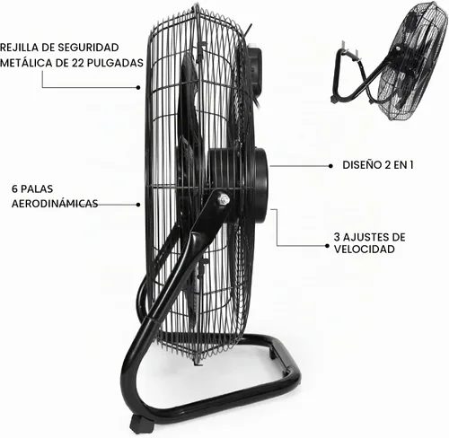 Vista 5 de Taurus FLASH - Ventilador industrial de piso de 20 pulgadas, ventilador de parrilla de metal de alta velocidad con cuchillas de plástico