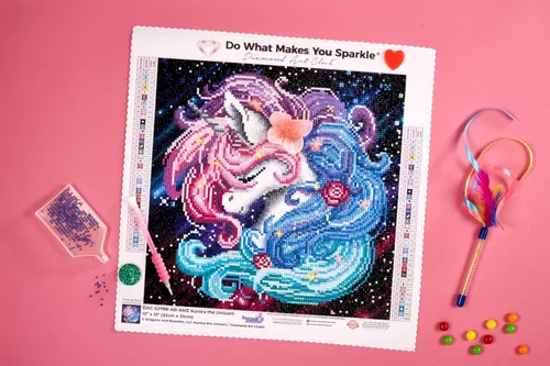 Vista 5 de DIAMOND ART CLUB Aurora The Unicorn - Kit de pintura de diamante, divertidas manualidades para adultos, lienzo de arte de diamante redondo, 13 x 13