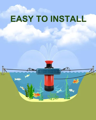 Vista 5 de Aireador de fuente de estanque 1HP, 750 W, 15000 GPH, 110 V-120 V, bomba de fuente de agua flotante con cable de alimentación de 100 pies, color Rojo