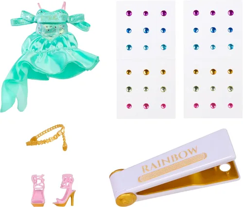 Vista 11 de Rainbow High Be Dazzling Fashion Dolls - Celine Turquesa (Azul Verde) con herramienta Bedazzler y gemas brillantes