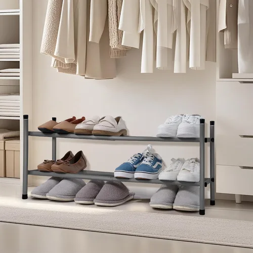 Vista 8 de STORAGE MANIAC - Estante de zapatos ampliable, 4 pares, pequeño estante de zapatos apilable, organizador de zapatos ajustable de metal para armario