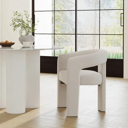 Vista 54 de RIVOVA Silla de comedor moderna de barril, silla lateral acolchada en lino con brazos cómoda para tocador, silla para comedor, sala de estar