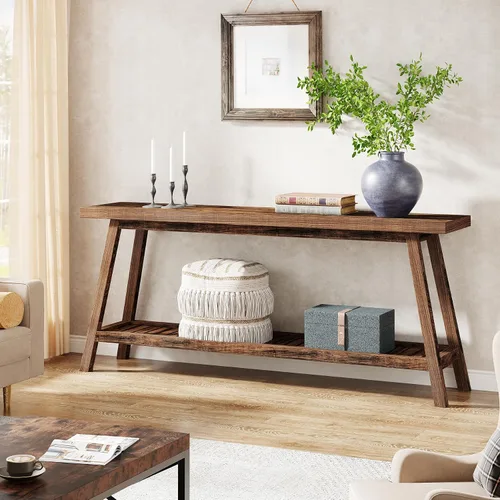 Vista 8 de Tribesigns - Mesa de consola de entrada estilo granja: mesa de consola de madera 100% de 70.9 pulgadas para la entrada, mesa de sofá estrecha