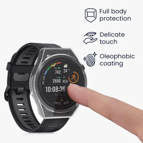 Vista 3 de kwmobile Funda compatible con Huawei Watch GT Runner Case - 2X TPU Silicone Fitness Tracker Cover - Transparente