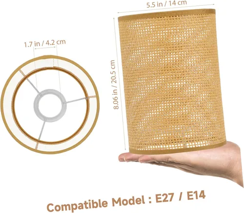 Vista 2 de Pantalla de lámpara tejida de ratán para lámparas de mesa, diseño de tambor rústico, cubierta de luz única para sala de estar, dormitorio