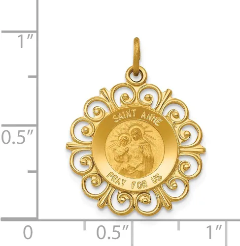 Vista 2 de Jewels By Lux Dije de medalla de Santa Ana en oro amarillo de 14 quilates, Oro amarillo