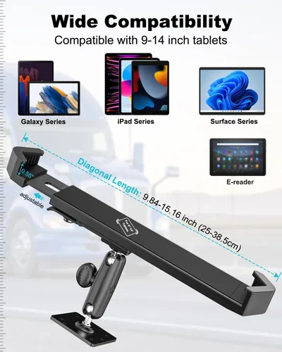 Vista 4 de Soporte de seguridad para tableta de automóvil, soporte industrial resistente para tableta con cerradura y llave, soporte antirrobo giratorio