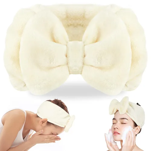 Vista 9 de Shintop Diadema de Spa, Diadema de Maquillaje de Vellón Coral Suave con Lindo Lazo, Banda Elástica para el Cabello para Lavar la Cara, Cuidado