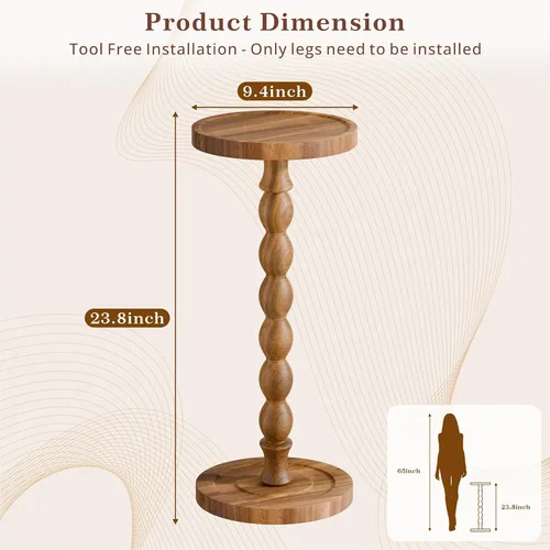 Vista 2 de Mesa auxiliar redonda pequeña, mesa de madera de acacia para espacios pequeños, mesas decorativas modernas, mesas auxiliares de café con pedestal