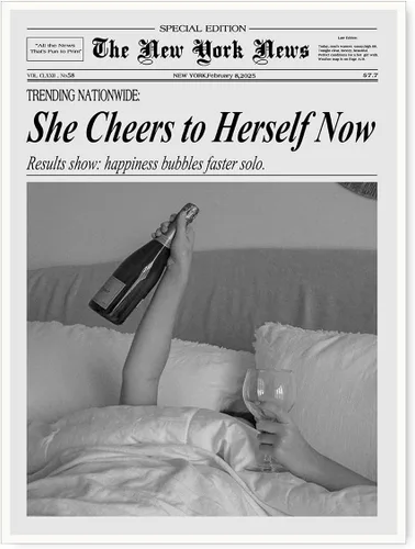 Vista 18 de Póster de periódico Champagne and Headlines, impresión retro para decoración de carrito de bar, dormitorio universitario feminista, arte de pared
