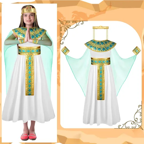 Vista 3 de Disfraz egipcio de Halloween Cos para niñas, disfraz egipcio para niñas, accesorios de reina