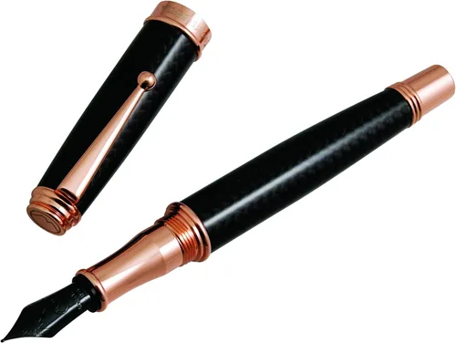 Vista 4 de Monteverde Invincia Deluxe - Pluma estilográfica, oro rosa, punta media, diseño de fibra de carbono con detalles chapados en oro rosa de 18