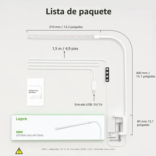Vista 6 de Lepro - Lámpara de escritorio pequeña con abrazadera, lámparas de lectura LED con 450 lm, 3 modos de color, 10 niveles de brillo, lámpara