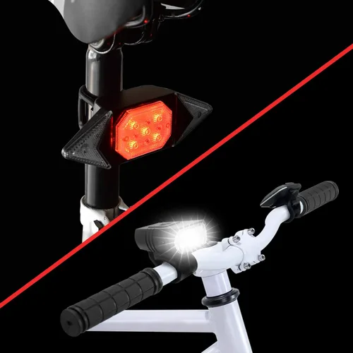 Vista 4 de Luces de bicicleta delanteras y traseras recargables, Maketheone Super Bright Juego de faros y luces traseras para bicicleta, señales de giro, fácil