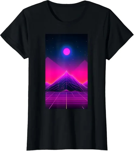 Vista 32 de Retrowave Mountain 80s Vaporwave Synthwave T-Shirt Negro