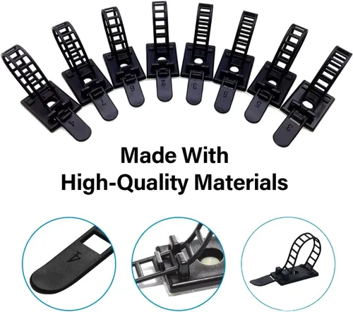 Vista 4 de 50 soportes ajustables para ataduras de cables, clips adhesivos para cable con orificio para tornillo, organizador de cables reutilizable