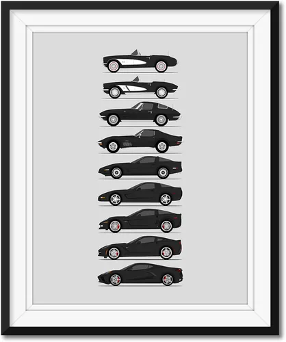 Vista 13 de Idea Network Póster hecho a mano compatible con Chevy Corvette Generations (perfil lateral) impresión de Chevrolet (C1 C2 C3 C4 C5 C6 C7 C8) – Rojo