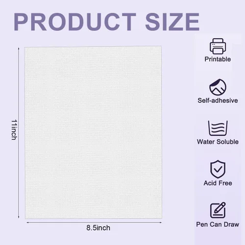 Vista 2 de Estabilizador de bordado soluble en agua pegajoso de 8.5 x 11 pulgadas, para imprimir papel para imprimir o dibujar patrones para bordado a mano y a