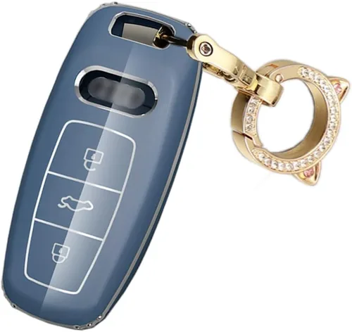 Vista 8 de ontto Funda para llave compatible con Audi 2018-2022 A6 A7 A8 E-Tron Q8 SQ8 Smart Remote Key Fob Cover Light y Glossy Scratchatched Black