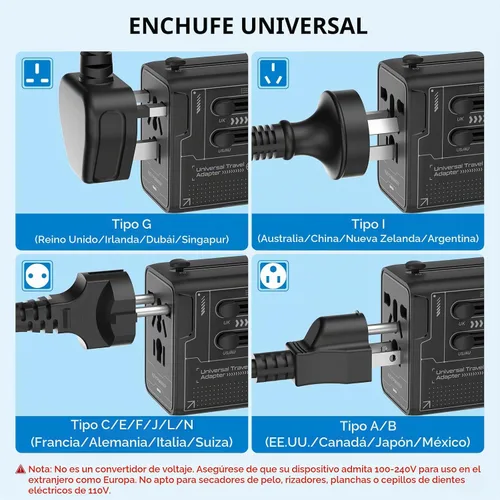 Vista 5 de Adaptador de viaje universal GaN de 30 W, cargador rápido 4 en 1, 2 USB-C
