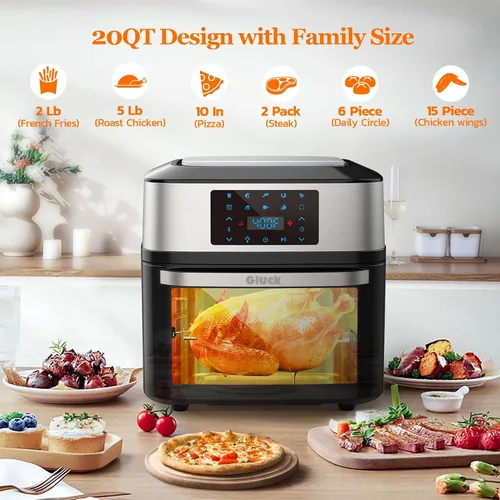Vista 3 de Horno freidora de aire grande de 20 cuartos de galón, horno tostador 10 en 1, combo de freidora de aire con ventana para la familia, horno freidora