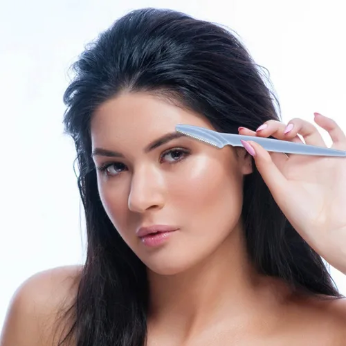 Vista 6 de 12 piezas de maquinilla de afeitar de cejas para mujer, herramienta de dermaplaning, recortadora de cejas con cubierta de seguridad, afeitadora