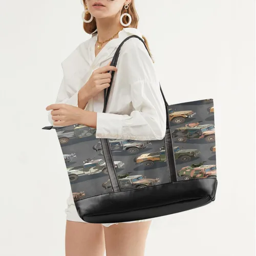 Vista 7 de Cartoon Military Vehicle Pattern Canvas Computer Bag for Women, 15.6 Inch Laptop Tote Bag with Leather Handle, Large Capacity Shoulder Work Bag for
