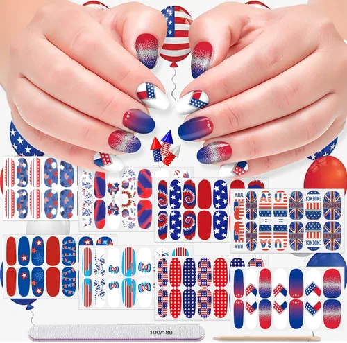 Vista 10 de 8 hojas de calcomanías de esmalte de uñas de Halloween, calcomanías de esmalte de uñas para festivales, tiras de esmalte de uñas para mujeres