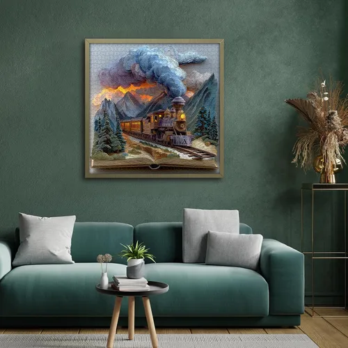 Vista 6 de Rompecabezas de 1000 piezas con libro de tren para adultos, de fantasía, naturaleza, paisaje, arte estético, arte estético, páginas mágicas