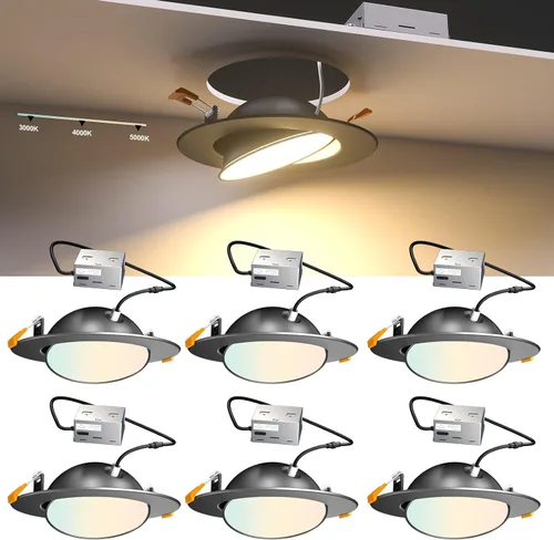 Vista 10 de Lightdot - Paquete de 6 luces LED empotrables con rótula de 6 pulgadas, ajustable 360°+90°, temperatura de color de 3CCT seleccionable y regulable