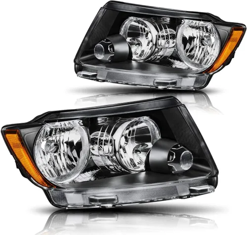 Vista 2 de PM PERFORMOTOR Conjunto de 2 faros halógenos compatibles con Jeep Grand Cherokee 11-13, carcasa negra, esquina ámbar