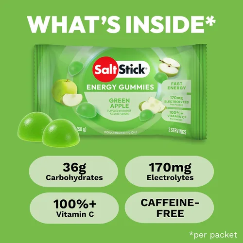 Vista 3 de SaltStick Energy Chews Green Apple Energy Gummies 10 bolsas/20 porciones