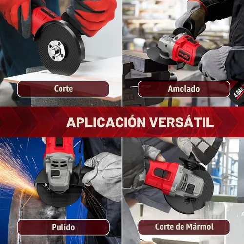 Vista 8 de FULLYEA Amoladora angular inalámbrica de 4-1/2 pulgadas, 12000 RPM sin escobillas, herramientas eléctricas con batería de 2 x 4.0 Ah, amoladora