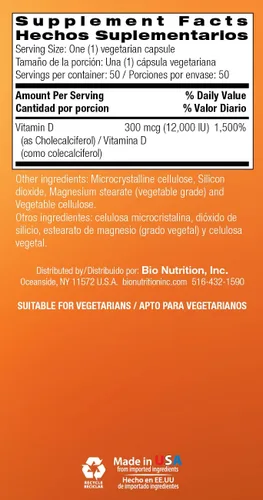 Vista 7 de Bio Nutrition D3 12000 Iu Vegi-Caps, 50
