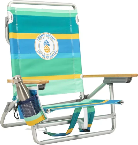Vista 11 de Tommy Bahama - Silla de playa plegable con 5 posiciones, diseño clásico y plano con mochila, enfriador y portavasos, silla de playa portátil