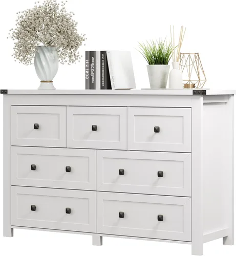 Vista 24 de Xixini - Cómoda para dormitorio con 5 cajones, cómoda alta de madera, organizador moderno de ropa estilo granja, gabinete de almacenamiento con asas