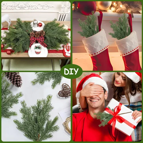Vista 7 de Artgar 6 ramas de pino de Navidad – Tallos de pino artificiales realistas de 18 pulgadas – Púas de cedro sintético de tacto real para jarrón, corona