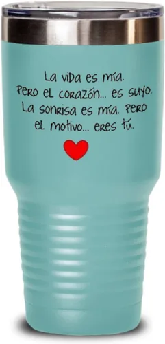 Vista 2 de Regalo para novia Taza de cafe para esposa Perfecto regalo para navidad, graduados, profesionales y estudiantes Vaso con afirmaciones Azul