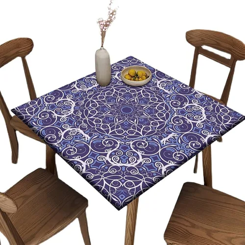 Vista 27 de Mantel redondo ajustable con borde elástico floral azul, mantel con borde elástico de estilo floral pastoral, almohadilla de mesa de poliéster
