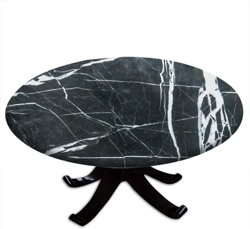 Vista 22 de Mantel redondo ajustable de mármol, diseño regular de piedra nostálgica, borde elástico, impermeable y lavable, apto para mesa de 24 pulgadas