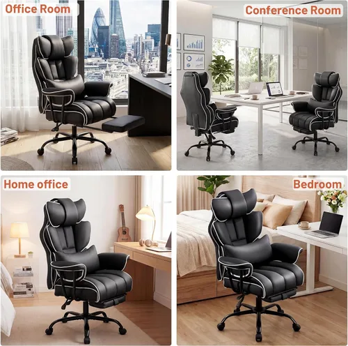 Vista 9 de Silla de oficina ejecutiva reclinable grande y alta, cuero Negro