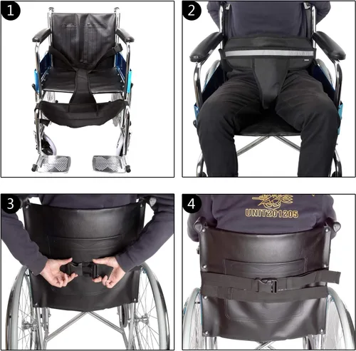 Vista 4 de Sistemas de retención de cinturón de seguridad para silla de ruedas, correa ajustable para pacientes, seguridad para ancianos (negro)