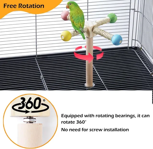 Vista 2 de Juguete de percha para pájaros, juguetes interactivos giratorios para periquitos, rueda de ejercicio de madera, juguete de loro, juguete