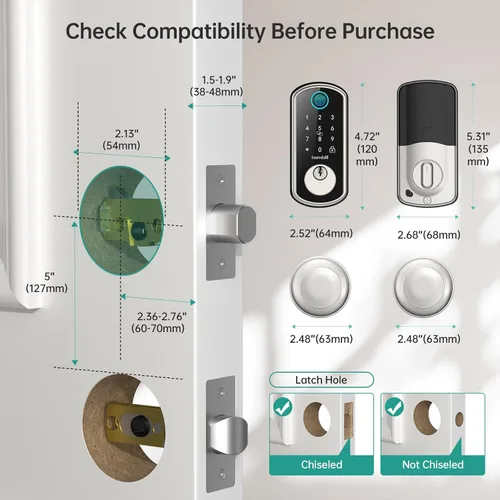 Vista 9 de Cerradura de puerta inteligente WiFi: cerradura de puerta de entrada sin llave con asa, cerradura inteligente de huellas dactilares con 2 perillas
