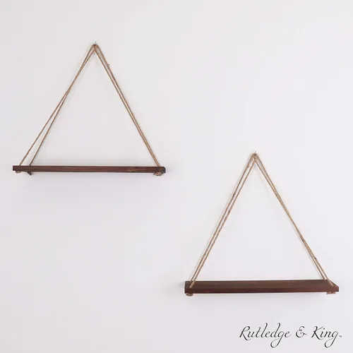 Vista 3 de Rutledge & King Estantes colgantes de pared, estantes de almacenamiento colgantes de madera envejecida, cuerda rústica (1, marrón oscuro)
